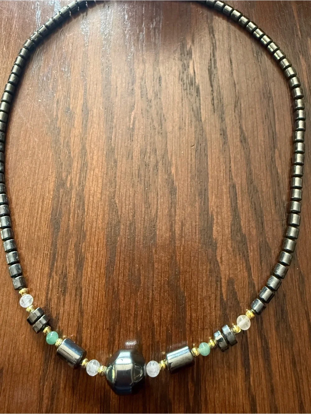 Vintage Black Hematite Bead Necklace with Gold Accents